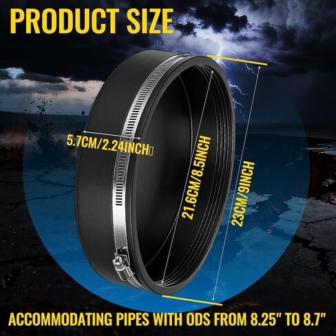 3 Pack 8 Inch Flexible PVC Pipe Cap with Stainless Steel Clamps - Black Durable End Caps for Drainage, Wastewater & Vent Pipes, Above/below Ground Use in Saudi Arabia