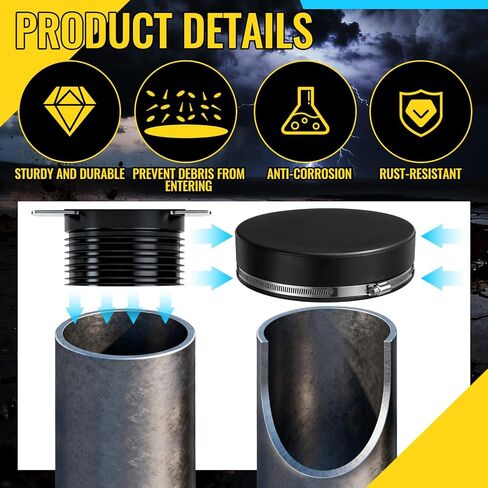 3 Pack 8 Inch Flexible PVC Pipe Cap with Stainless Steel Clamps - Black Durable End Caps for Drainage, Wastewater & Vent Pipes, Above/below Ground Use in Saudi Arabia