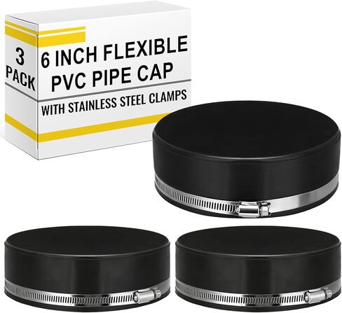 3 Pack 8 Inch Flexible PVC Pipe Cap with Stainless Steel Clamps - Black Durable End Caps for Drainage, Wastewater & Vent Pipes, Above/below Ground Use in Saudi Arabia