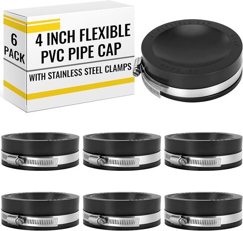 3 Pack 8 Inch Flexible PVC Pipe Cap with Stainless Steel Clamps - Black Durable End Caps for Drainage, Wastewater & Vent Pipes, Above/below Ground Use in Saudi Arabia