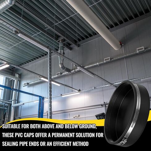 3 Pack 8 Inch Flexible PVC Pipe Cap with Stainless Steel Clamps - Black Durable End Caps for Drainage, Wastewater & Vent Pipes, Above/below Ground Use in Saudi Arabia