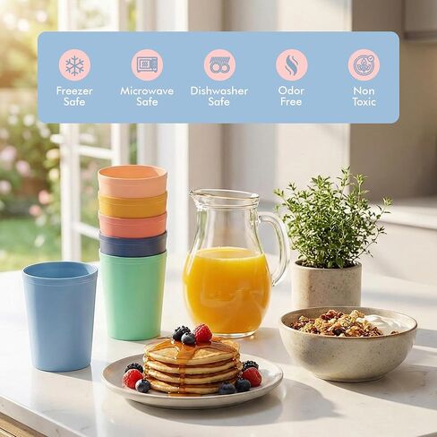 MASTERCOOK 6 Pcs. Small Reusable Cups –8 oz Unbreakable Drinking Glasses -Toddler Cups for Water, Juice, Milk–BPA Free Stackable Tumblers Plastic Cup set for Kitchen, Picnics, Parties- Kid-Friendly in Saudi Arabia