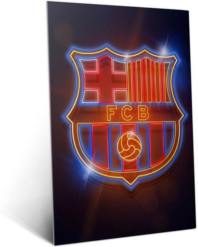 ملصق معدني رسمي من Displate لنادي برشلونة لكرة القدم يتضمن تركيب مغناطيسي عمل فني مرخص حديث لتزيين الحائط FC Barcelona Crest Crest ملصق نيون مقاس 12.6 × 17.7 بوصة in Kuwait