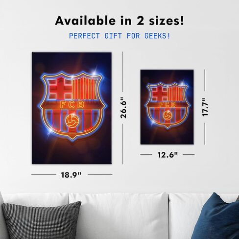 ملصق معدني رسمي من Displate لنادي برشلونة لكرة القدم يتضمن تركيب مغناطيسي عمل فني مرخص حديث لتزيين الحائط FC Barcelona Crest Crest ملصق نيون مقاس 12.6 × 17.7 بوصة in Kuwait