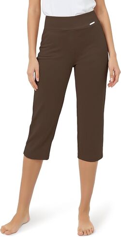 Tapata Womens Capri Pants 19"/20.5" Yoga Dress Capri Casual Straight Leg Capris Stretch High-Waist Work Pants for Summer 19'', Twill, Brown, M in Kuwait