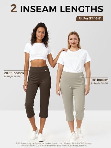Tapata Womens Capri Pants 19"/20.5" Yoga Dress Capri Casual Straight Leg Capris Stretch High-Waist Work Pants for Summer 19'', Twill, Brown, M in Kuwait