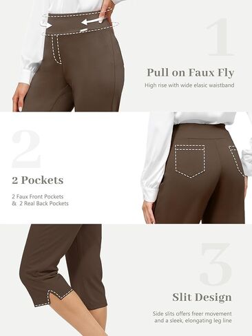 Tapata Womens Capri Pants 19"/20.5" Yoga Dress Capri Casual Straight Leg Capris Stretch High-Waist Work Pants for Summer 19'', Twill, Brown, M in Kuwait