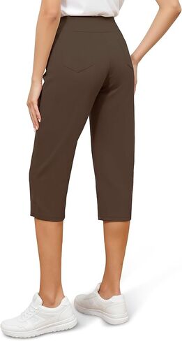 Tapata Womens Capri Pants 19"/20.5" Yoga Dress Capri Casual Straight Leg Capris Stretch High-Waist Work Pants for Summer 19'', Twill, Brown, M in Kuwait