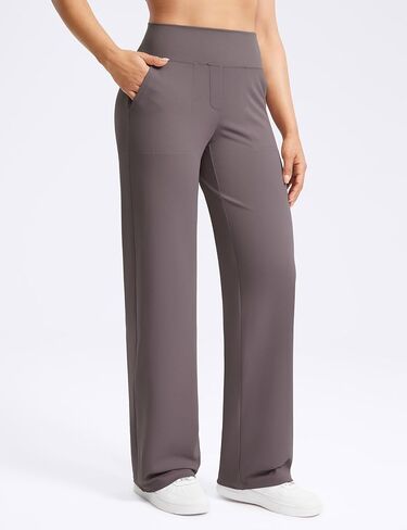 POSHDIVAH سراويل اليوغا للنساء 33 بوصة عالية الخصر بنطال ذو قصة أرجل واسعة مع جيوب مطاطية فستان صالة غير رسمي Sweatpants in Kuwait