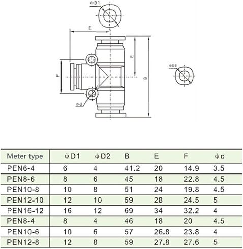 50pcs PEG 10MM - 6MM Pneumatic Unequal Union Tee Quick Fitting Connector Reducing Coupler PEG10-6 in Saudi Arabia