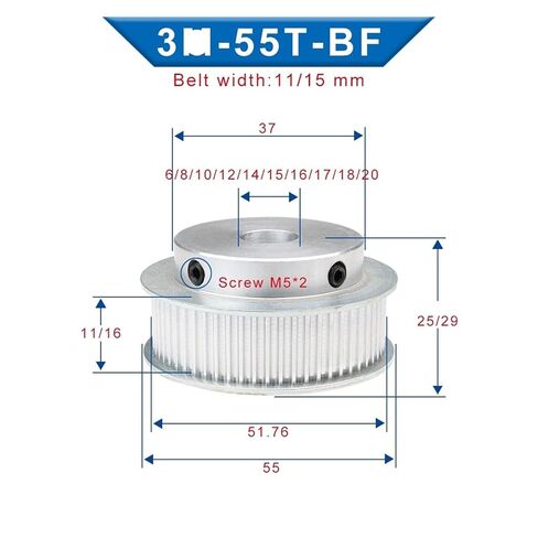 3-die-55T synchronous Belt Pulley arc Tooth Hole 6/8/10/12/14/15/16/17/20 mm Alloy Belt Pulley BF Shape Suitable for 3-die synchronous Belt Width 10 mm(12x4x1.8 mm) in Saudi Arabia