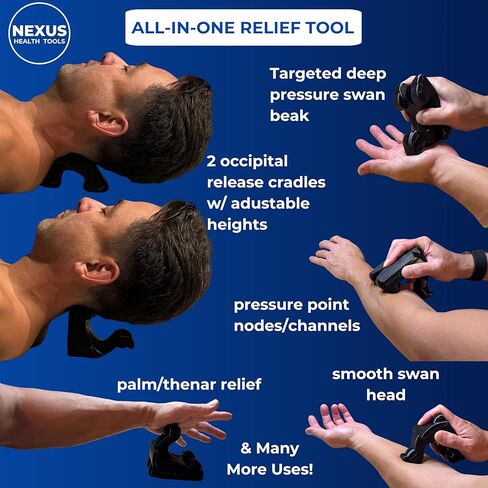 Suboccipital Release Device for Tension Headache Relief — Occipital Release Tool & Neck Stretcher for Neck Pain & Jaw Tension | Hand Massager for Wrist & Forearm | 3-in-1 | Made in USA | Black Swan in Saudi Arabia