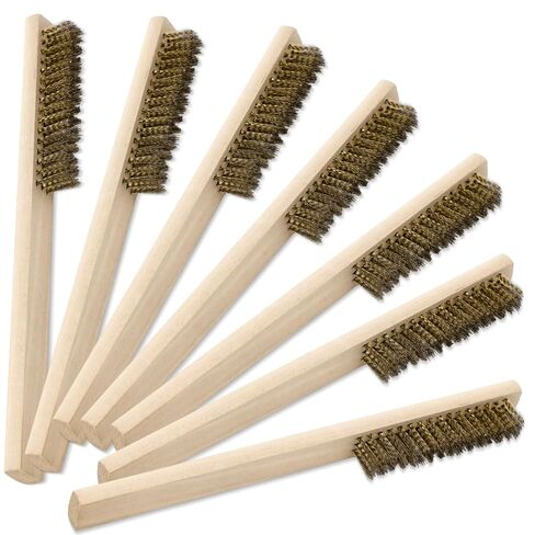 50 Pcs Bulk Brass Wire Brush 8'' L Small Wooden Handle Brass Plated Bristle Abrasive Brush for Rust Removal, Metal Welding Slag, Industry, Home and Kitchen in Kuwait