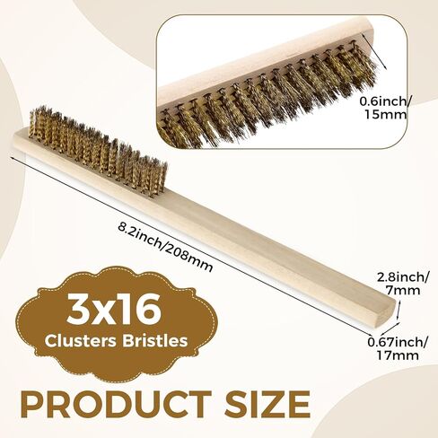 50 Pcs Bulk Brass Wire Brush 8'' L Small Wooden Handle Brass Plated Bristle Abrasive Brush for Rust Removal, Metal Welding Slag, Industry, Home and Kitchen in Kuwait