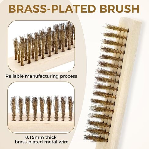 50 Pcs Bulk Brass Wire Brush 8'' L Small Wooden Handle Brass Plated Bristle Abrasive Brush for Rust Removal, Metal Welding Slag, Industry, Home and Kitchen in Kuwait
