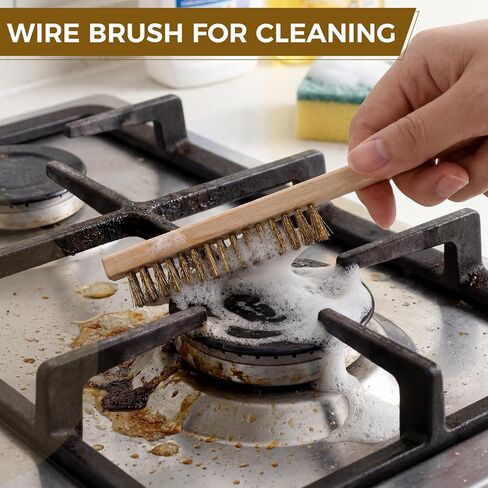 50 Pcs Bulk Brass Wire Brush 8'' L Small Wooden Handle Brass Plated Bristle Abrasive Brush for Rust Removal, Metal Welding Slag, Industry, Home and Kitchen in Kuwait