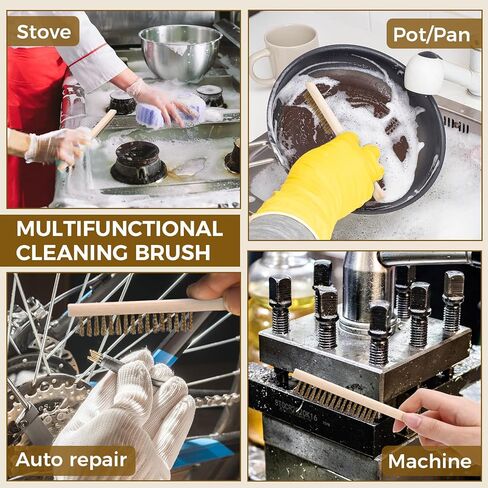 50 Pcs Bulk Brass Wire Brush 8'' L Small Wooden Handle Brass Plated Bristle Abrasive Brush for Rust Removal, Metal Welding Slag, Industry, Home and Kitchen in Kuwait