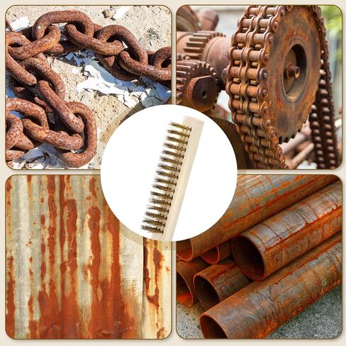 50 Pcs Bulk Brass Wire Brush 8'' L Small Wooden Handle Brass Plated Bristle Abrasive Brush for Rust Removal, Metal Welding Slag, Industry, Home and Kitchen in Kuwait