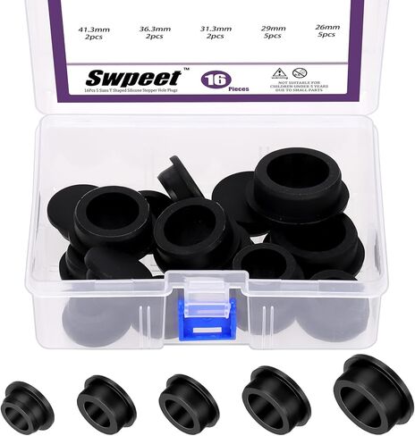 Swpeet 16 قطعة 5 مقاسات 26/29/31.3/36.3/41.3 مم طقم قابس فتحة مطاط السيليكون، سدادة مطاطية على شكل حرف T، سدادة مطاطية مقاومة للماء للزجاجة، غطاء لوحة مطاطية لإغلاق أنبوب اختبار طلاء المسحوق in Saudi Arabia