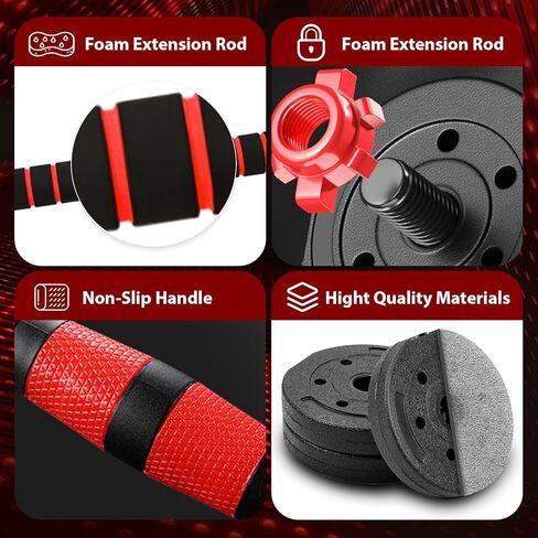 22LB Adjustable Dumbbell Set, Barbell with Thick Connecting Bumper Plate Combo for Strength Gym Training, Men and Women Free Weight Set Fitness Home Equipment in Saudi Arabia