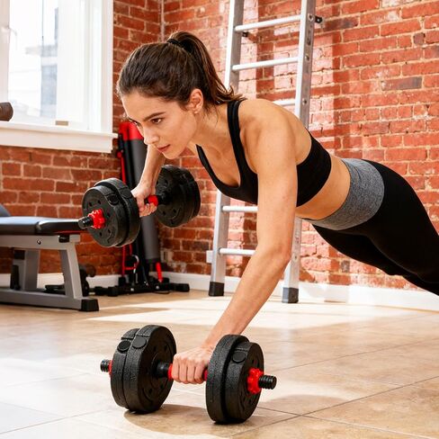 22LB Adjustable Dumbbell Set, Barbell with Thick Connecting Bumper Plate Combo for Strength Gym Training, Men and Women Free Weight Set Fitness Home Equipment in Saudi Arabia