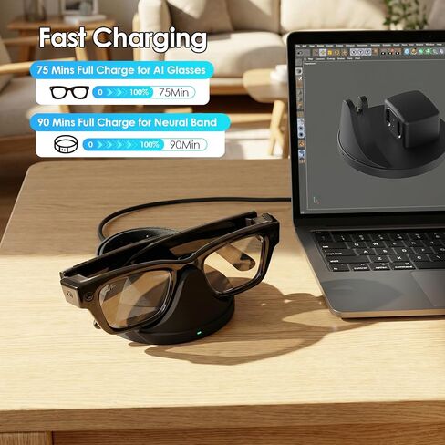 قاعدة شحن 2 في 1 متوافقة مع نظارات Ray Ban Meta Display الذكية والشريط العصبي، شاحن مغناطيسي سريع لملحقات نظارات RayBan Meta Display in Kuwait