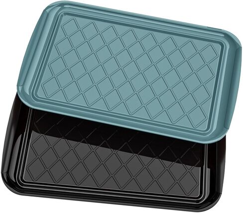 Grilling Prep & Serve Trays for Party- Set of 2, Large Serving Platters for Raw and Cooked Food, Dishwasher Safe, 17"×10.5" Stackable Plastic Party Supplies for Grilling, BBQ, Meal Prep - Green, Black in Saudi Arabia