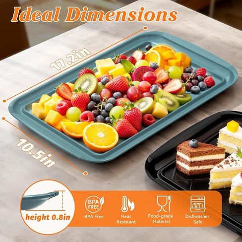 Grilling Prep & Serve Trays for Party- Set of 2, Large Serving Platters for Raw and Cooked Food, Dishwasher Safe, 17"×10.5" Stackable Plastic Party Supplies for Grilling, BBQ, Meal Prep - Green, Black in Saudi Arabia