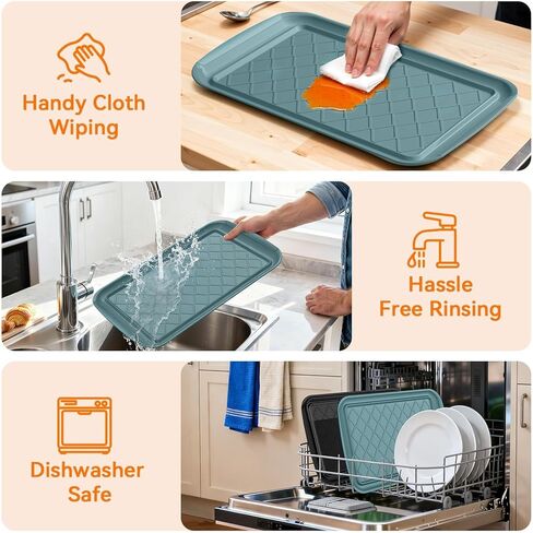 Grilling Prep & Serve Trays for Party- Set of 2, Large Serving Platters for Raw and Cooked Food, Dishwasher Safe, 17"×10.5" Stackable Plastic Party Supplies for Grilling, BBQ, Meal Prep - Green, Black in Saudi Arabia