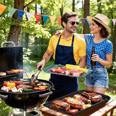 Grilling Prep & Serve Trays for Party- Set of 2, Large Serving Platters for Raw and Cooked Food, Dishwasher Safe, 17"×10.5" Stackable Plastic Party Supplies for Grilling, BBQ, Meal Prep - Green, Black in Saudi Arabia