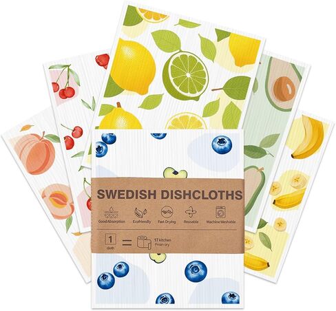 Swedish Dishcloths for Kitchen, 6 Pack, Reusable Paper Towels Washable,Super Absorbent, Fast Dry Cleaning Cloths,Non-Scratch, No Odor, Biodegradable Cleaning Cloths. in Kuwait