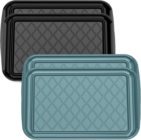 Grilling Prep & Serve Trays for Party- Set of 2, Large Serving Platters for Raw and Cooked Food, Dishwasher Safe, 17"×10.5" Stackable Plastic Party Supplies for Grilling, BBQ, Meal Prep - Green, Black in Saudi Arabia
