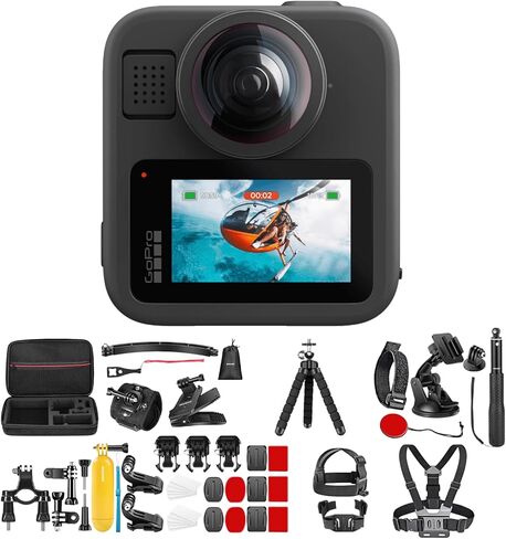 كاميرا الحركة GoPro MAX2 360 - كاميرا فيديو True 8K مقاومة للماء مع بطارية إندورو قابلة لإعادة الشحن، وبطاقة ذاكرة UHS-I microSDXC سعة 256 جيجابايت وحقيبة حماية محول SD لـ MAX2 - مجموعة حزمة in Saudi Arabia