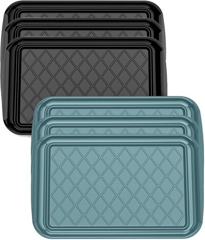 Grilling Prep & Serve Trays for Party- Set of 2, Large Serving Platters for Raw and Cooked Food, Dishwasher Safe, 17"×10.5" Stackable Plastic Party Supplies for Grilling, BBQ, Meal Prep - Green, Black in Saudi Arabia