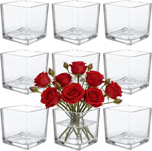 Square Glass Vases, Clear Square Vases for Centerpiece, Cube Flower Vases for Candle Holder Events Wedding Party Home Decoration (4 x 4 inch, 6pcs) in Saudi Arabia