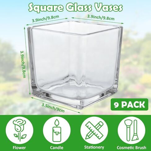 Square Glass Vases, Clear Square Vases for Centerpiece, Cube Flower Vases for Candle Holder Events Wedding Party Home Decoration (4 x 4 inch, 6pcs) in Saudi Arabia
