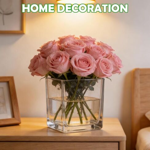 Square Glass Vases, Clear Square Vases for Centerpiece, Cube Flower Vases for Candle Holder Events Wedding Party Home Decoration (4 x 4 inch, 6pcs) in Saudi Arabia