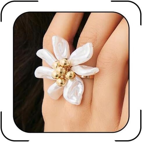Atiptu Baroque Pearl Rings for Women Adjustable Open Flower Finger Ring Elegant Wedding Rings Trendy Jewelry in Saudi Arabia