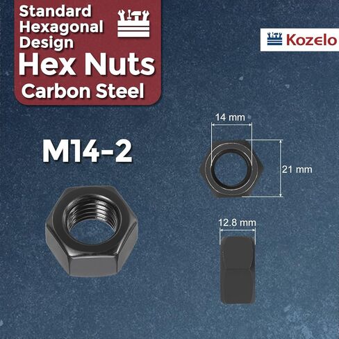 4 قطع صواميل سداسية - [M14-2] صواميل من الفولاذ الكربوني من الدرجة 8 للإصلاح والتجميع الميكانيكي، صامولة خيط خشن متري قياسي، أسود in Kuwait