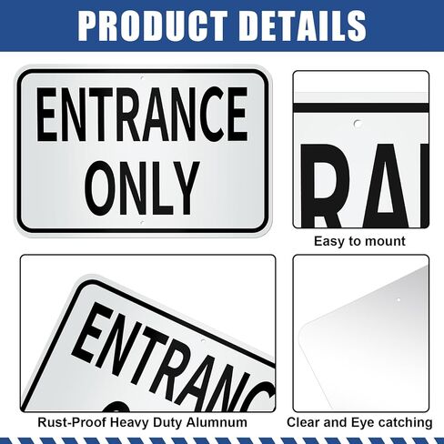 Zonon 2 Pcs Entrance Only and Exit Only Signs Set 80 Mil Aluminum 18 x 12 Inch White Reflective Background with Black Letters Safety for Enter Exit Parking Lot Garage Driveway Business Entrance in Saudi Arabia