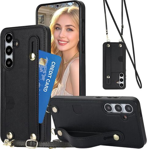 for Samsung Galaxy S25 FE Wallet Case with Card Holder, Crossbody Lanyard Wrist Strap, Detachable Adjustable Shoulder PU Leather Shockproof Cover for Galaxy S25 FE XK-Rose Gold in Saudi Arabia