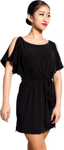 SCGGINTTANZ G1041 Latin Ballroom Dance Professional bat Sleeve and Tied Design Dress (Includes a Belt) in Kuwait