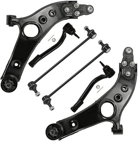 Detroit Axle-6pc مجموعة أذرع التحكم في النهاية الأمامية لـ Hyundai 2013-2014 Santa Fe XL ، 2013-2018 Santa Fe Sport ، 2 مفاصل كرة ذراعي منخفضة 2 قضبان الترجيع 2 قضبان التعادل الخارجية بديلة in Saudi Arabia