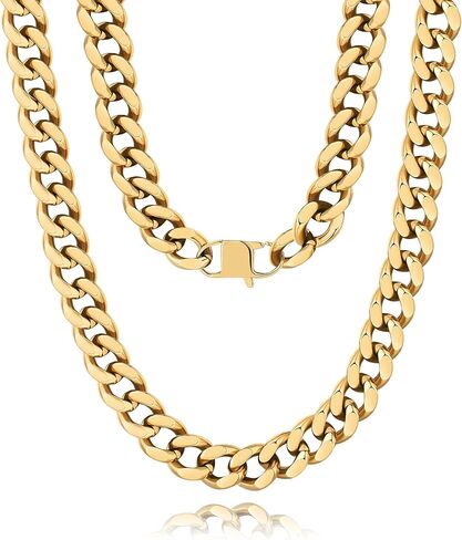 NOKMIT Cuban Link Curb Chain Necklace for Women Men Dainty 18K Gold Silver Tone Diamond Cut Punk Hip Hop Choker Necklace Trendy Statement Chunky Cuban Link Jewelry Gifts Unisex Size 5mm/13mm/16mm in Kuwait