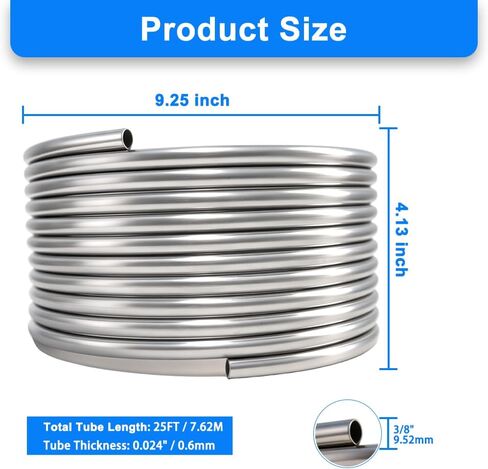 3/8" x 25Ft 304 Stainless Steel Tubing Coil, Food Grade Welded Immersion Wort Chiller Tube for Home Beer Brewing, Ice Bath Cooling, and DIY Projects in Saudi Arabia