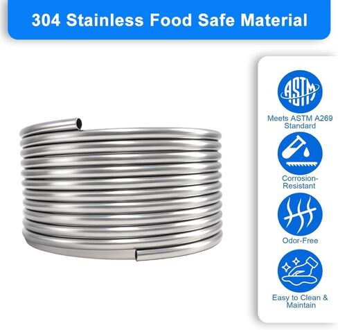 3/8" x 25Ft 304 Stainless Steel Tubing Coil, Food Grade Welded Immersion Wort Chiller Tube for Home Beer Brewing, Ice Bath Cooling, and DIY Projects in Saudi Arabia
