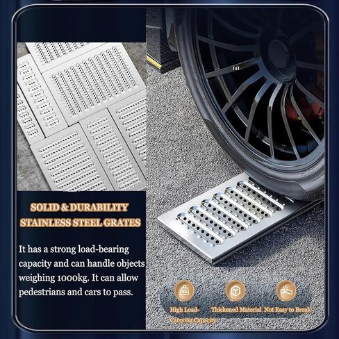 Concrete Permeable Grating 304 Stainless Steel Heavy-Duty Grooved Drainage Grating (Pack of 3) Underground Drainage Trough(58x25x2.5cm/22.83x9.84x0.98in) in Saudi Arabia