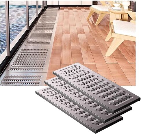 Concrete Permeable Grating 304 Stainless Steel Heavy-Duty Grooved Drainage Grating (Pack of 3) Underground Drainage Trough(58x25x2.5cm/22.83x9.84x0.98in) in Saudi Arabia
