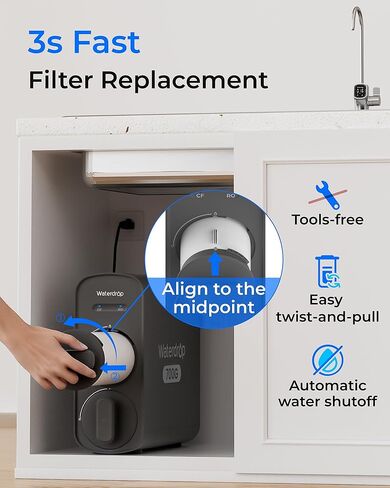 Waterdrop G5P700-CF Filter, Replacement for Waterdrop G5P700 Undersink Reverse Osmosis System, 6-month Lifetime in Saudi Arabia