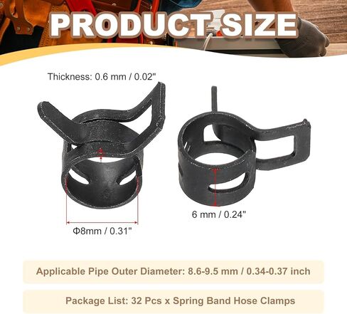 مشابك خرطوم شريط الربيع من PATIKIL، 32 قطعة لـ 8.6-9.5 مم OD 0.3 بوصة (8 مم) أنبوب مشبك زنبركي من الصلب المنغنيز لخط الوقود من السيليكون وأنبوب خرطوم هواء فراغي أنابيب المياه، أسود in Kuwait